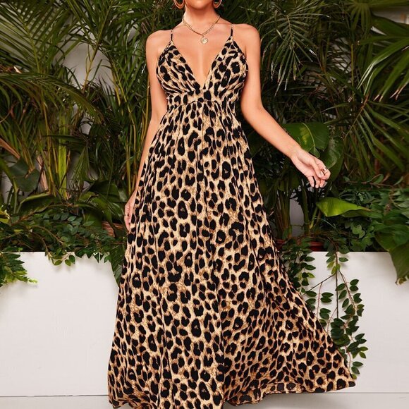 Multicolor Sexy Women's Crisscross Back Allover Print Cami Dress - Picture 5 of 5